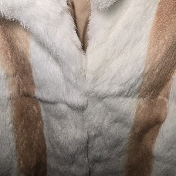 Genuine Rabbit Fur Jacket Cream & Tan French Origin Satin Lined Hook & Eye Med - Picture 4 of 14